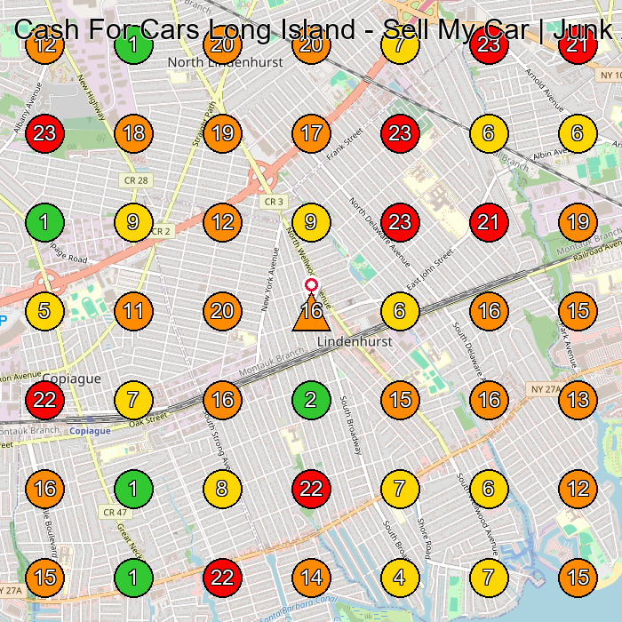 Cash For Cars Long Island - Sell My Car | Junk A Car Services Auto Broker GeoGrid ranking map for Lindenhurst NY